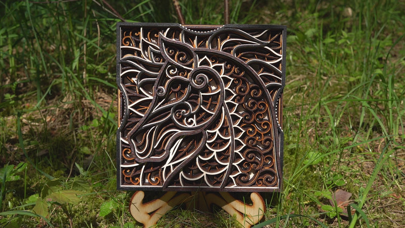 Wooden wall decor horse mandala