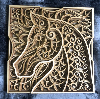 Wooden wall decor horse mandala