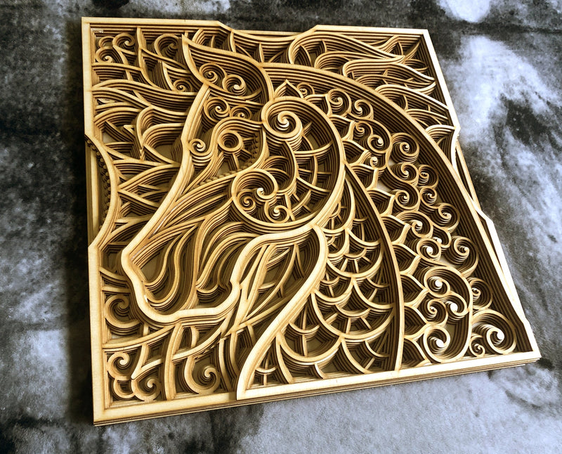 Wooden wall decor horse mandala