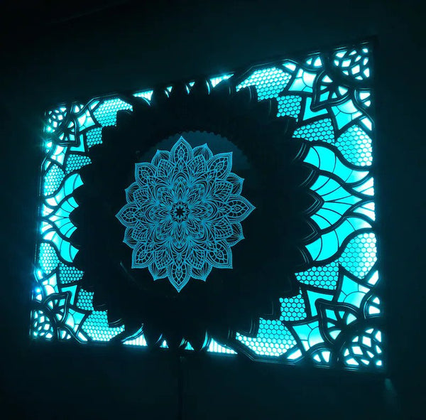 Glowing LED Blue Lotus Flower Mandala