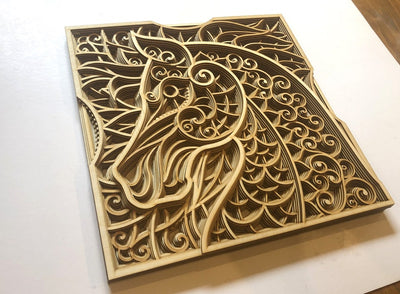 Wooden wall decor horse mandala