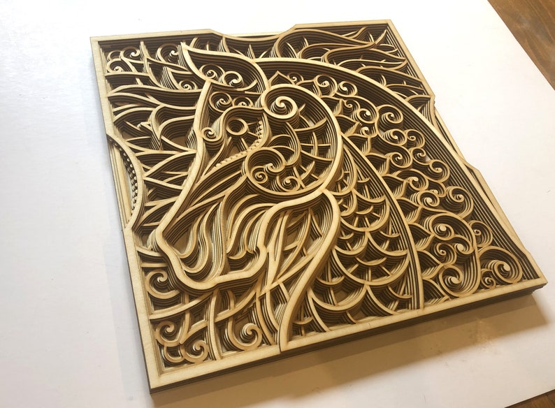 Wooden wall decor horse mandala