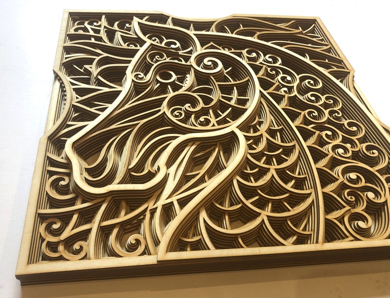 Wooden wall decor horse mandala