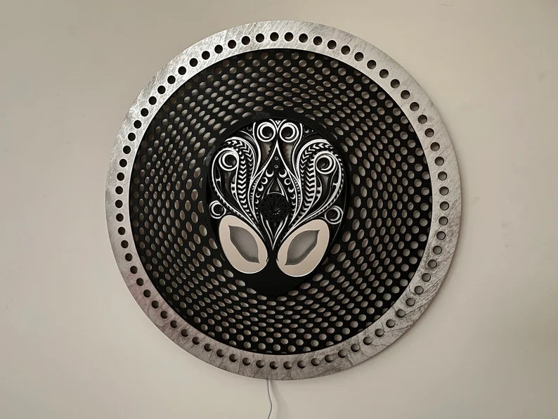 Alien Head Glowing LED Mandala for Gaming Room Decor